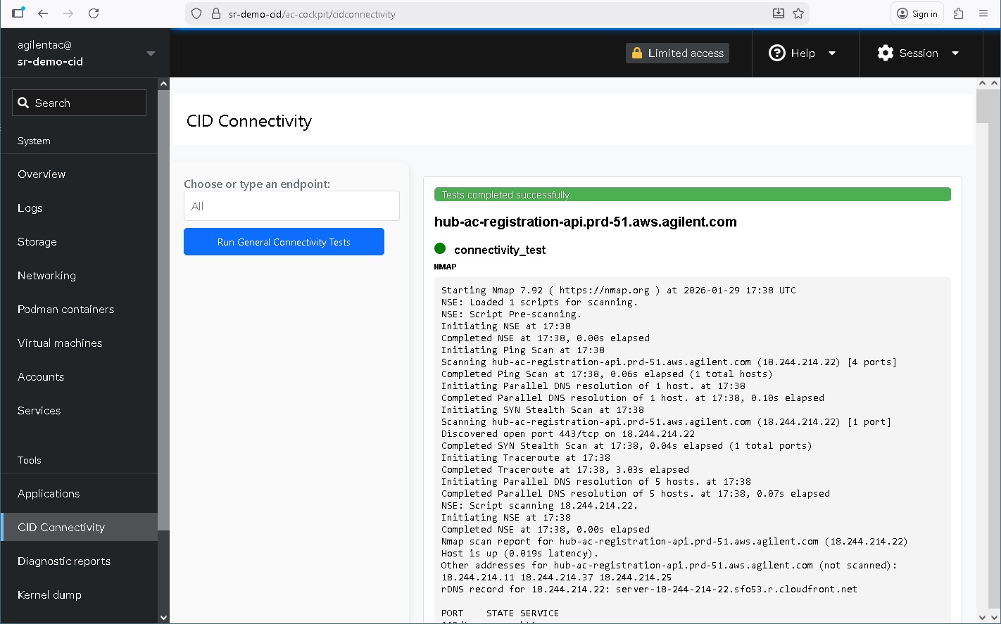 The CID Connectivity page in Linux Cockpit.